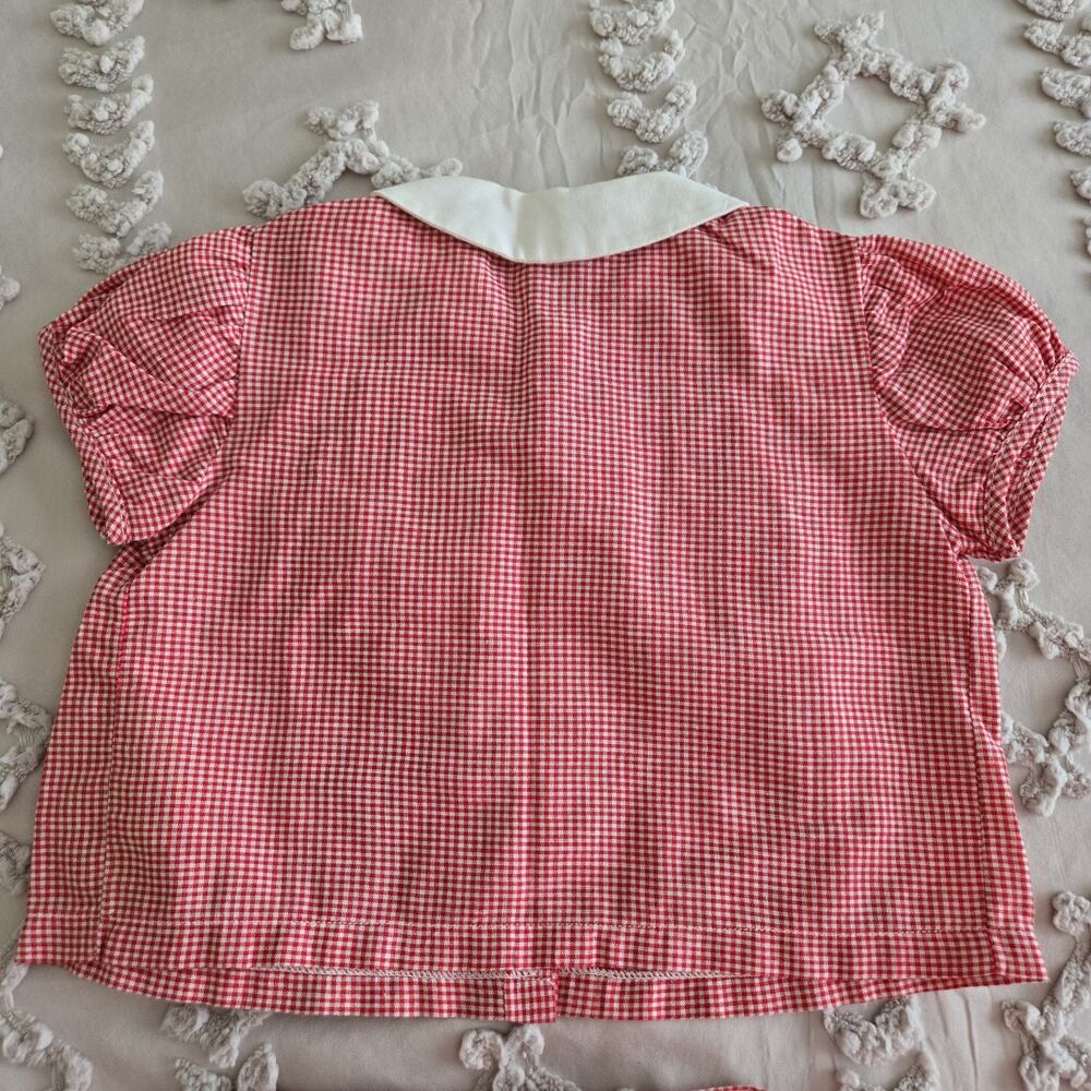 Vintage 70s Crib-Age Fashion 2 Pc Baby Outfit XL Red White Gingham Americana - Picture 5 of 11